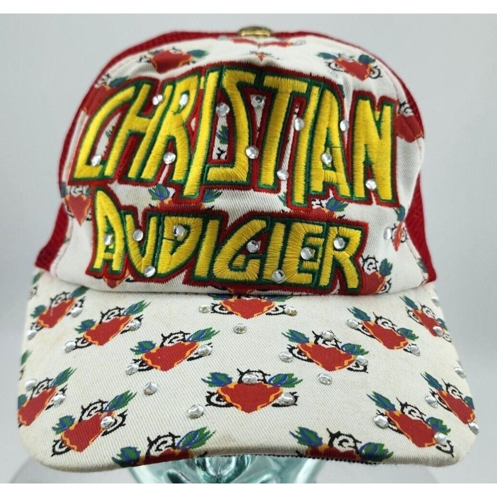 Christian Audigier Rhinestone Heart Trucker Cap Mesh Snapback SEE PICS MSRP $138